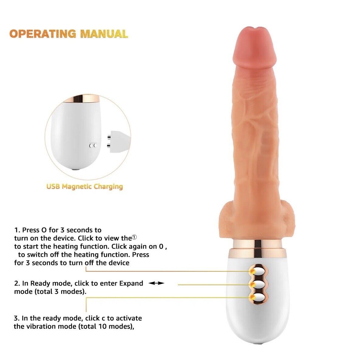 Automatic 3 Function Sex Machine, Thrusting, Vibrating and Heating Dildo, Hands-Free Sex