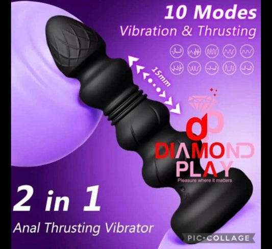 Thrusting Dildo Vibrating Anal Butt Plug and Prostate Massage for Men and Women
