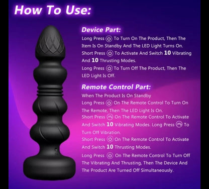 Thrusting Dildo Vibrating Anal Butt Plug and Prostate Massage for Men and Women